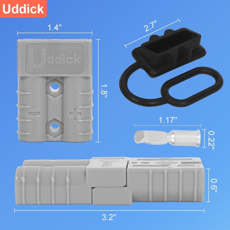 Uddick Battery Quick Disconnect Connecteur 600 V 50A, Grey, 50A with Covers 2PC - Image 4